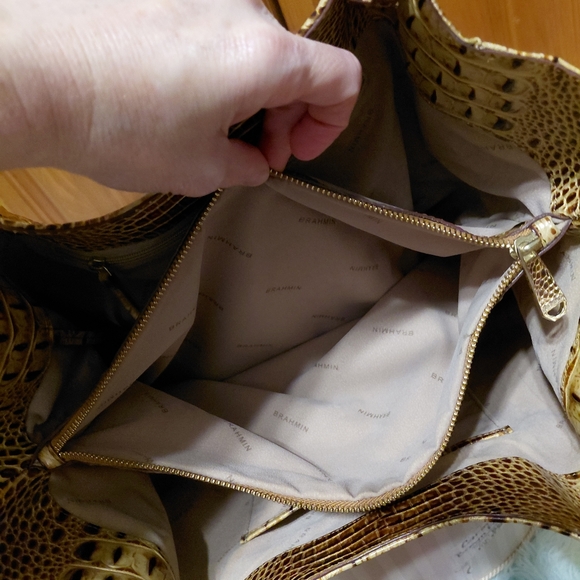 Gold Croc-Embossed Tote Bag with Decorative Bow BRAHMIN  Mallory Tote FIRM PRICE - Picture 11 of 15